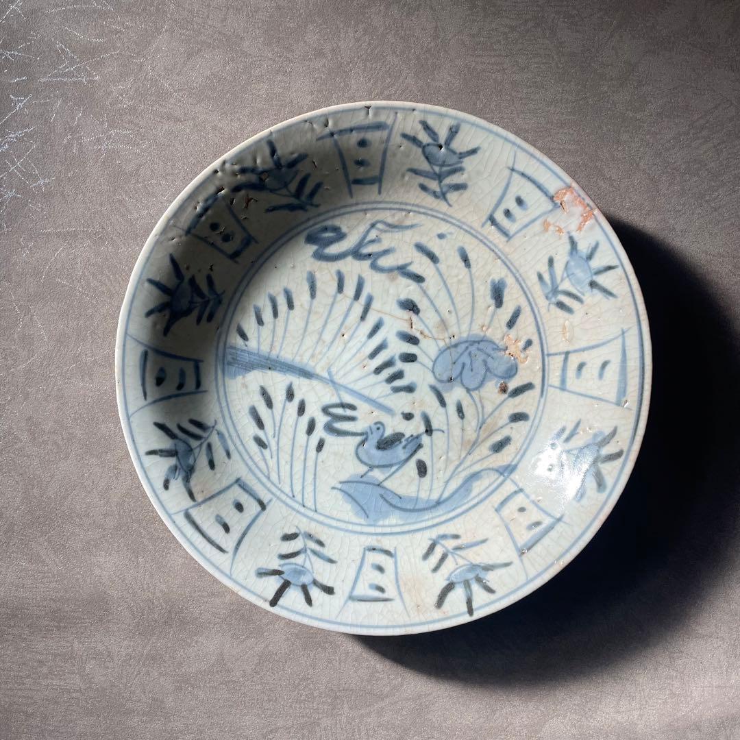初期伊万里芙蓉手花鳥文皿七皿 江戸時代 骨董 アンティーク 肥前磁器 古伊万里