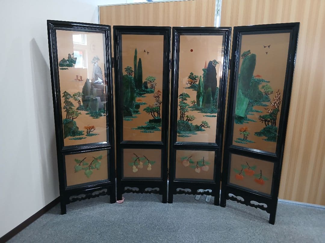 中国漆塗り 屏風 折り畳み衝立