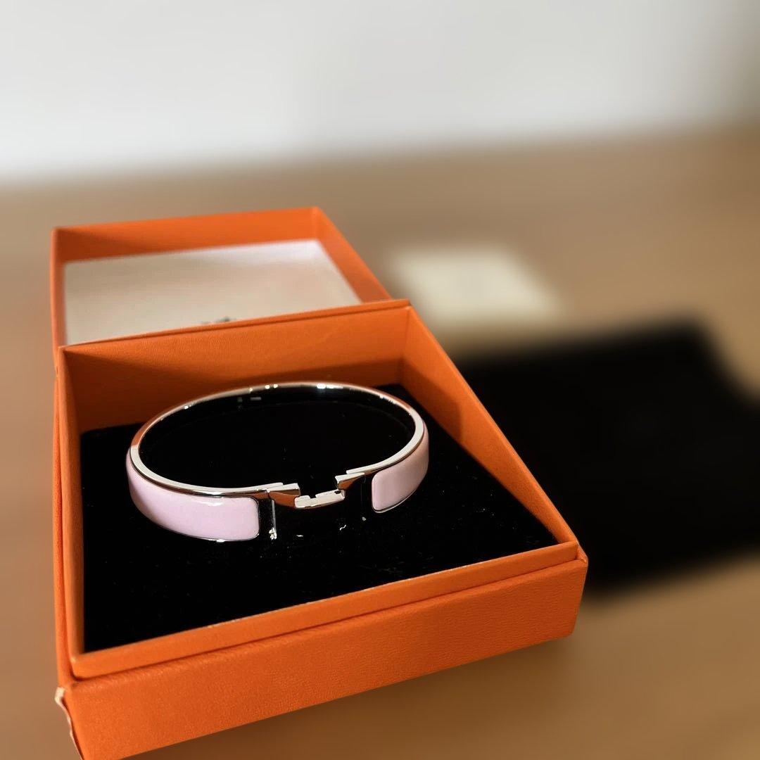 【美品】HERMES クリッククラック Hバングル ピンク×シルバー 袋・箱付き