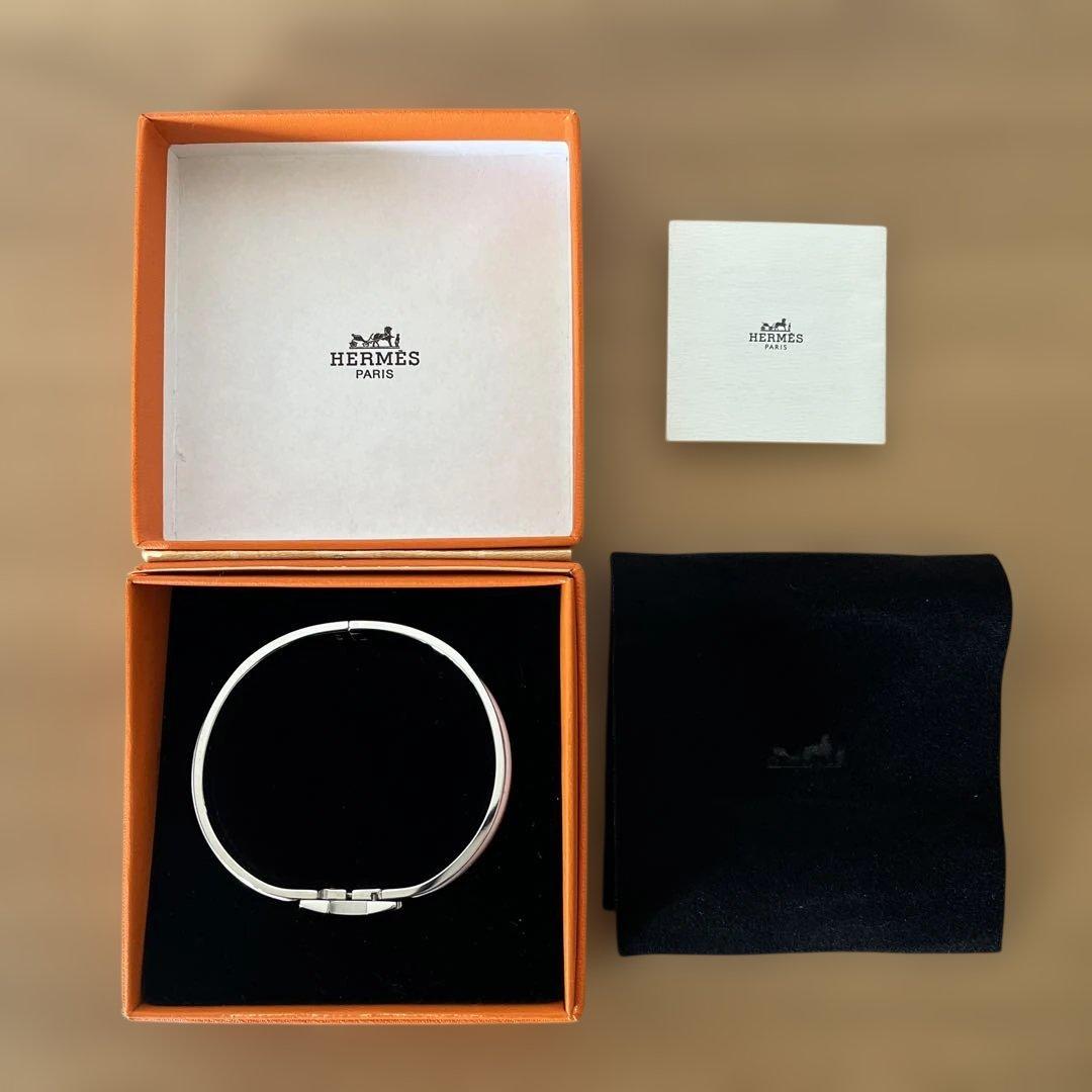 【美品】HERMES クリッククラック Hバングル ピンク×シルバー 袋・箱付き