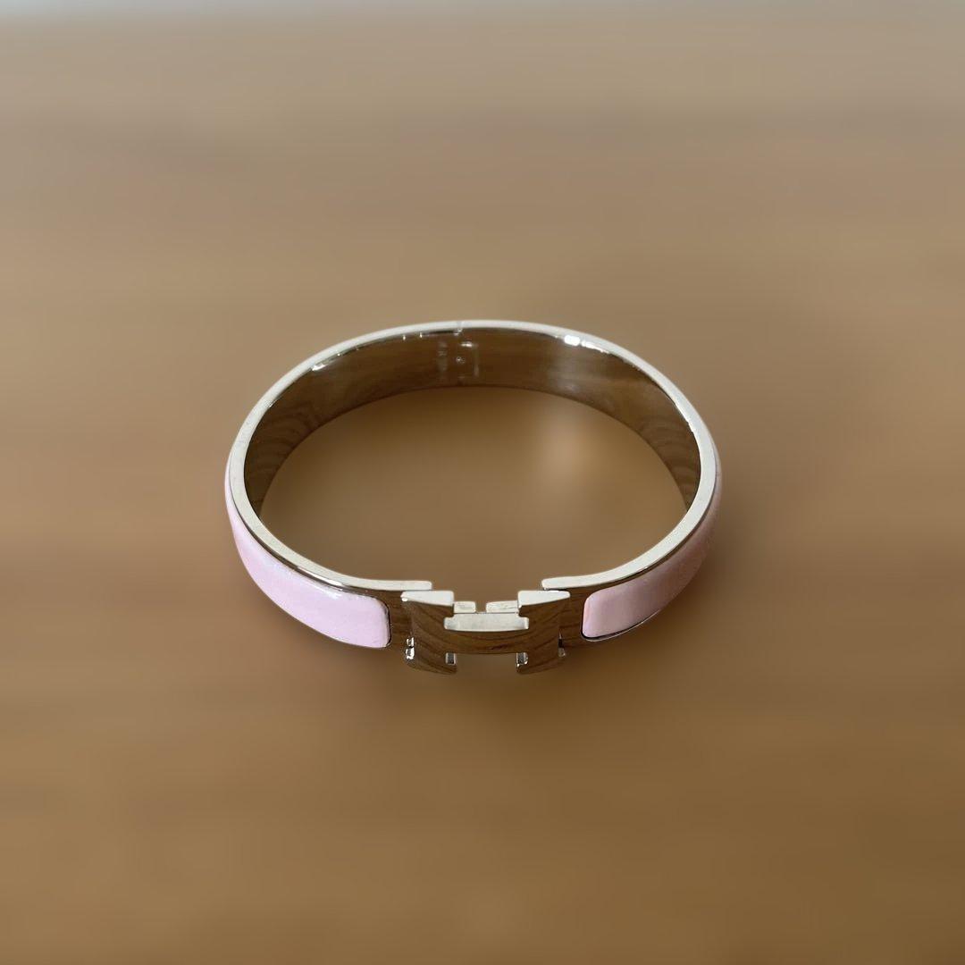 【美品】HERMES クリッククラック Hバングル ピンク×シルバー 袋・箱付き