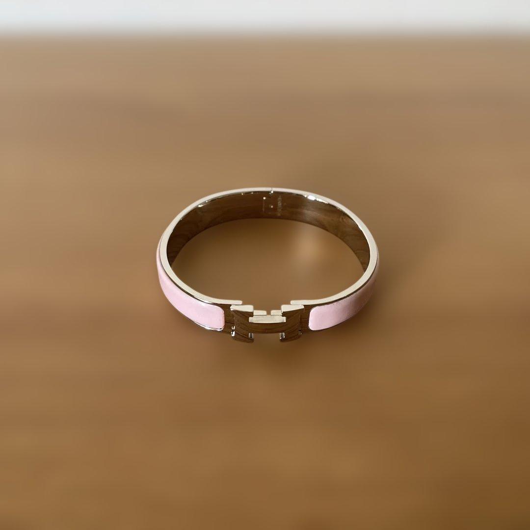 【美品】HERMES クリッククラック Hバングル ピンク×シルバー 袋・箱付き