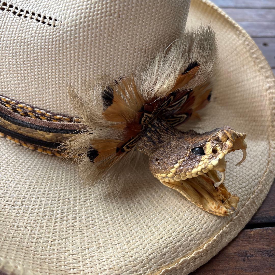 ガラガラ蛇のハットベルト、本物、蛇の剥製、蛇革