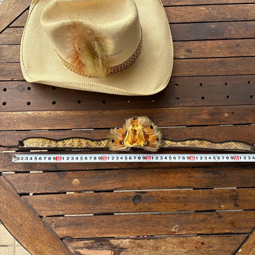 ガラガラ蛇のハットベルト、本物、蛇の剥製、蛇革