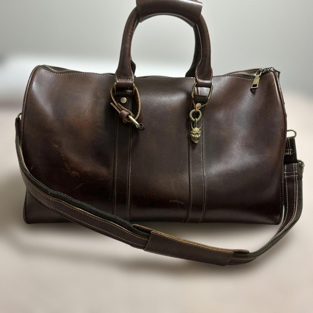 本革ダークブラウン レザー ボストンバッグ