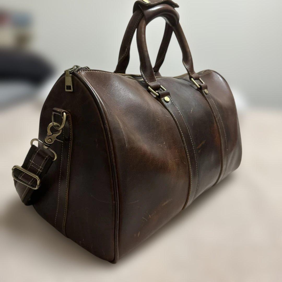 本革ダークブラウン レザー ボストンバッグ