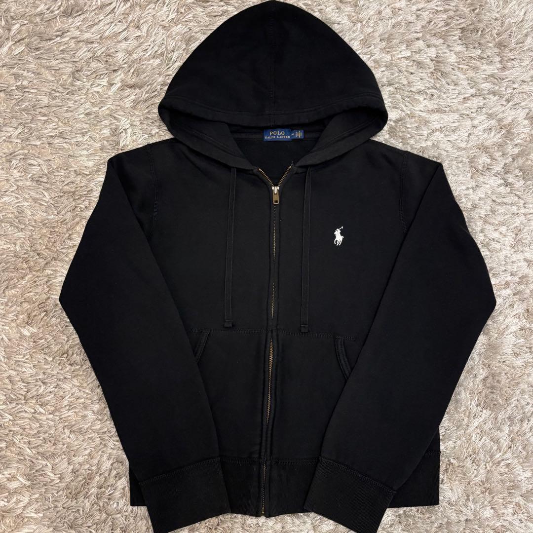 美品☆ポロ・ラルフローレン 黒 フルジップパーカー ブラック 裏起毛 Ｍ