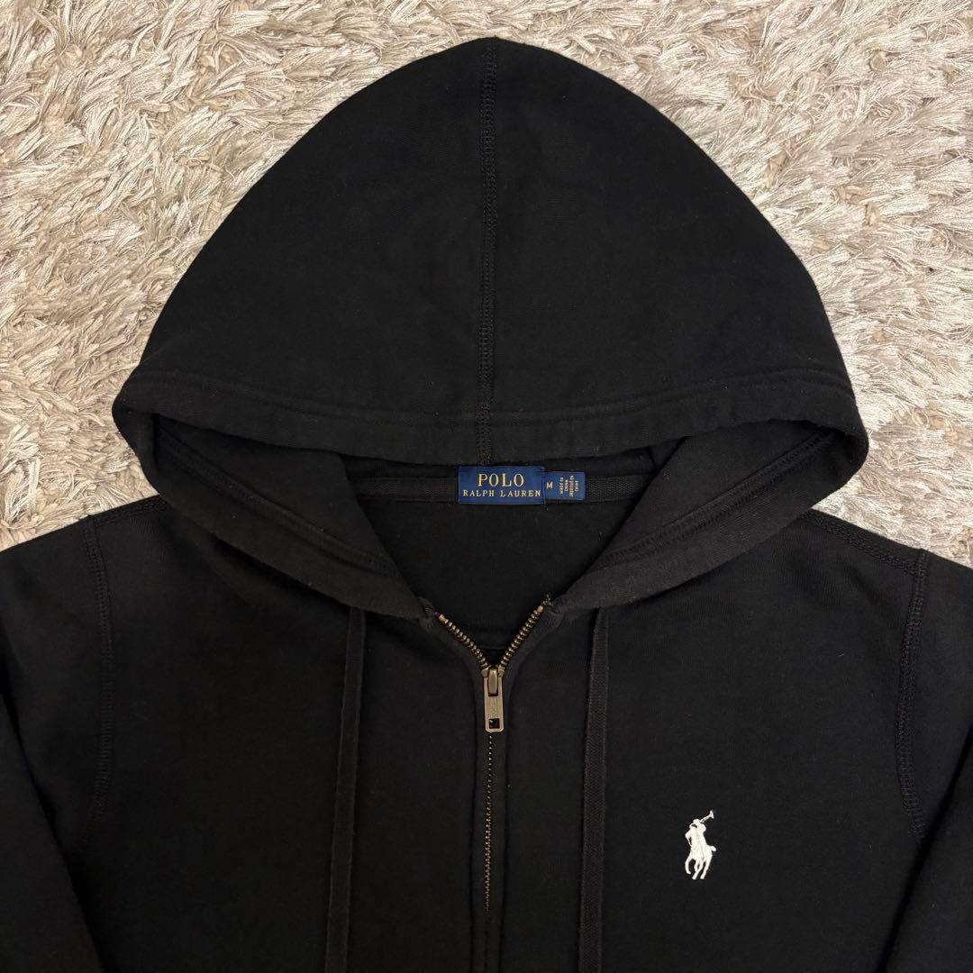 美品☆ポロ・ラルフローレン 黒 フルジップパーカー ブラック 裏起毛 Ｍ