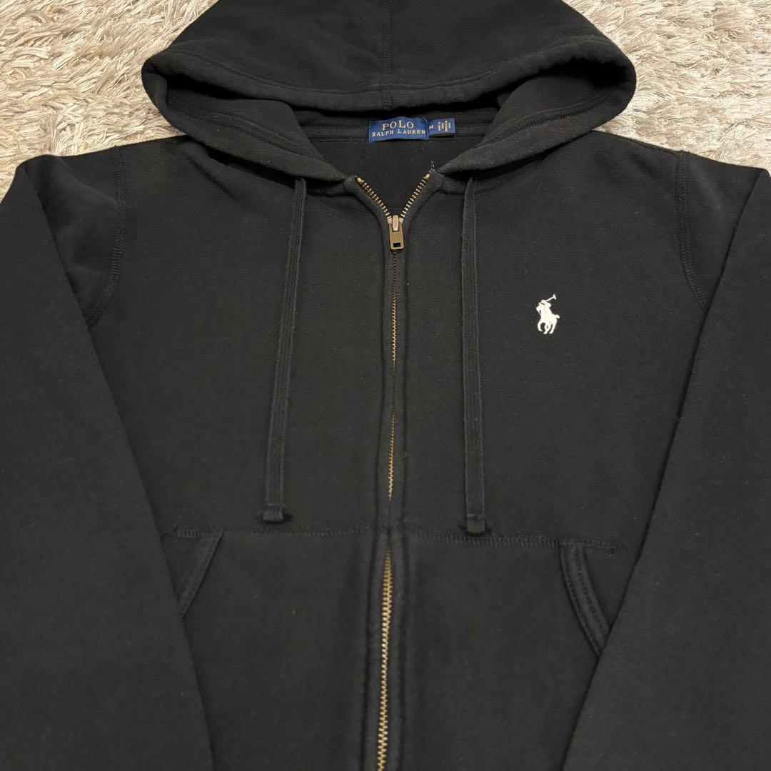 美品☆ポロ・ラルフローレン 黒 フルジップパーカー ブラック 裏起毛 Ｍ