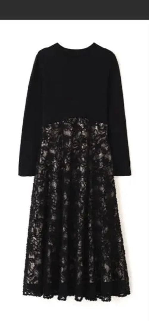 黒 レース ニット ロングワンピース