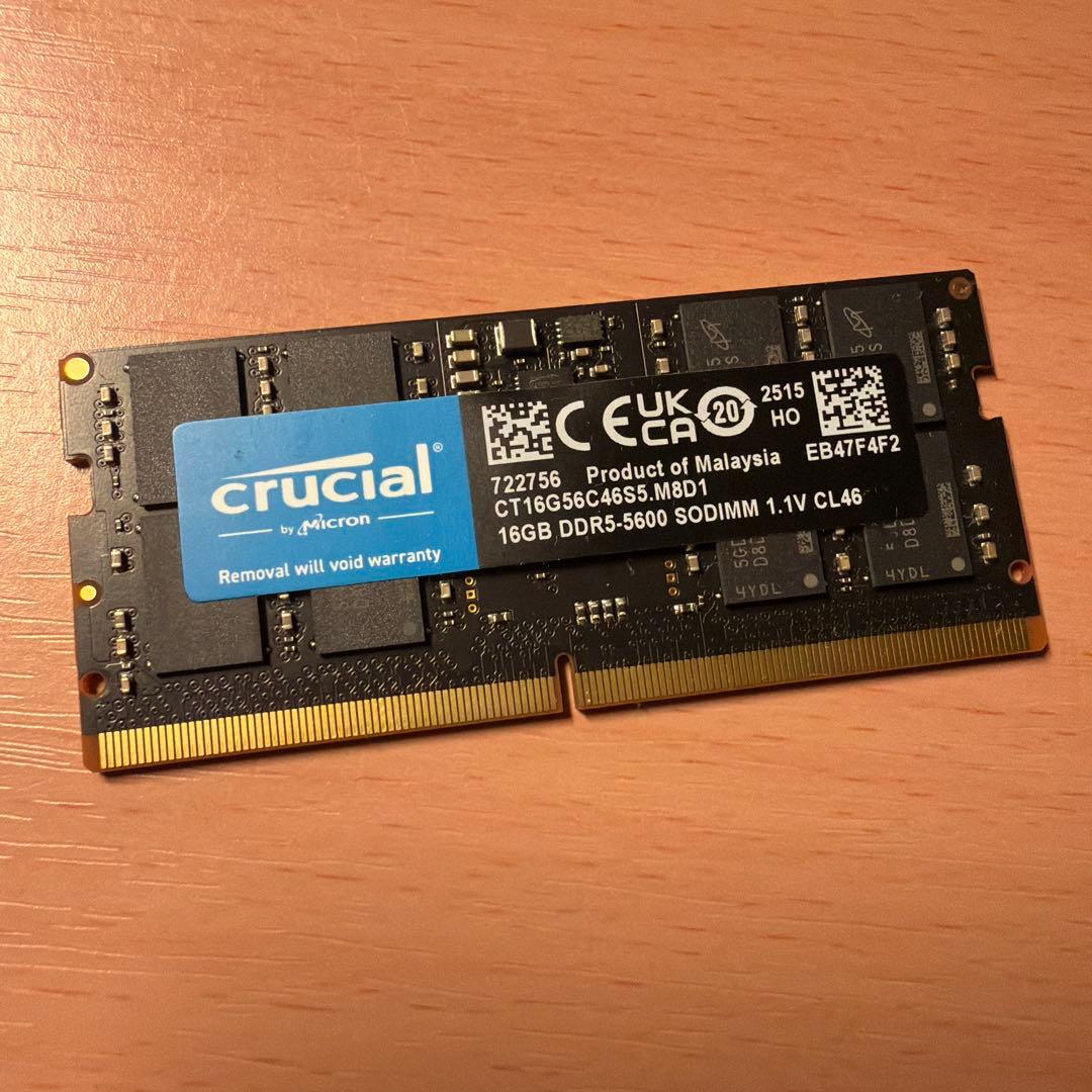 Crucial ノートPC用増設メモリ 16GB DDR5-5600
