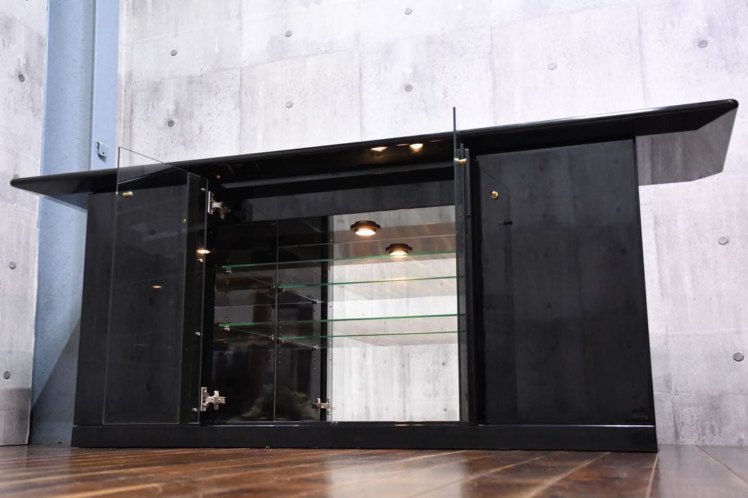 DLK141 駿河家具 サイドボード リビングボード 鏡面ブラック 照明付き