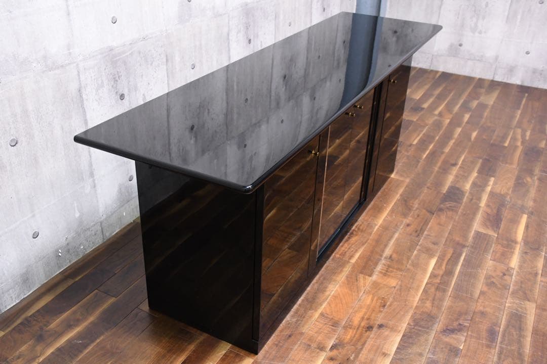 DLK141 駿河家具 サイドボード リビングボード 鏡面ブラック 照明付き