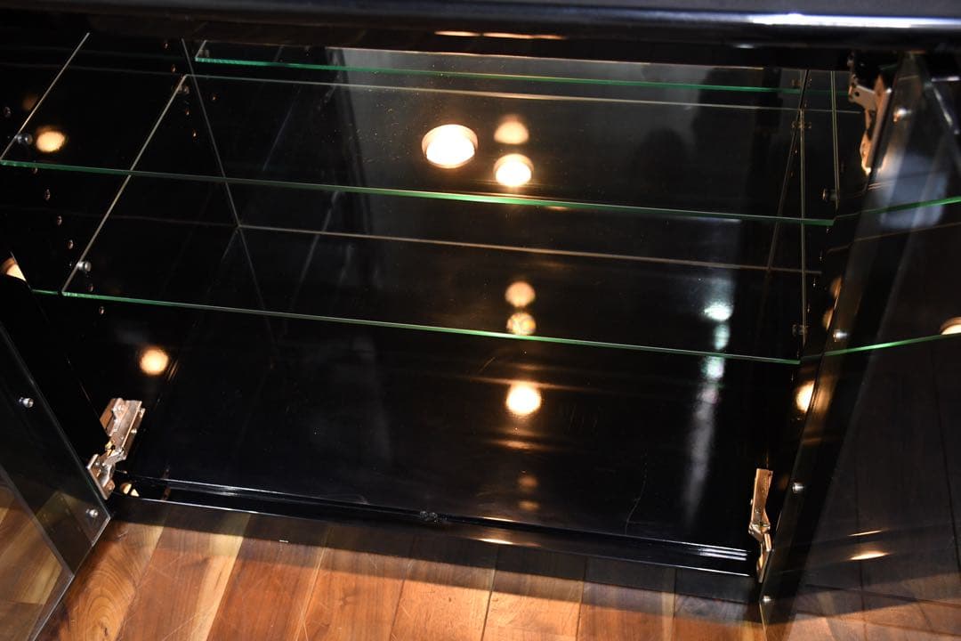 DLK141 駿河家具 サイドボード リビングボード 鏡面ブラック 照明付き