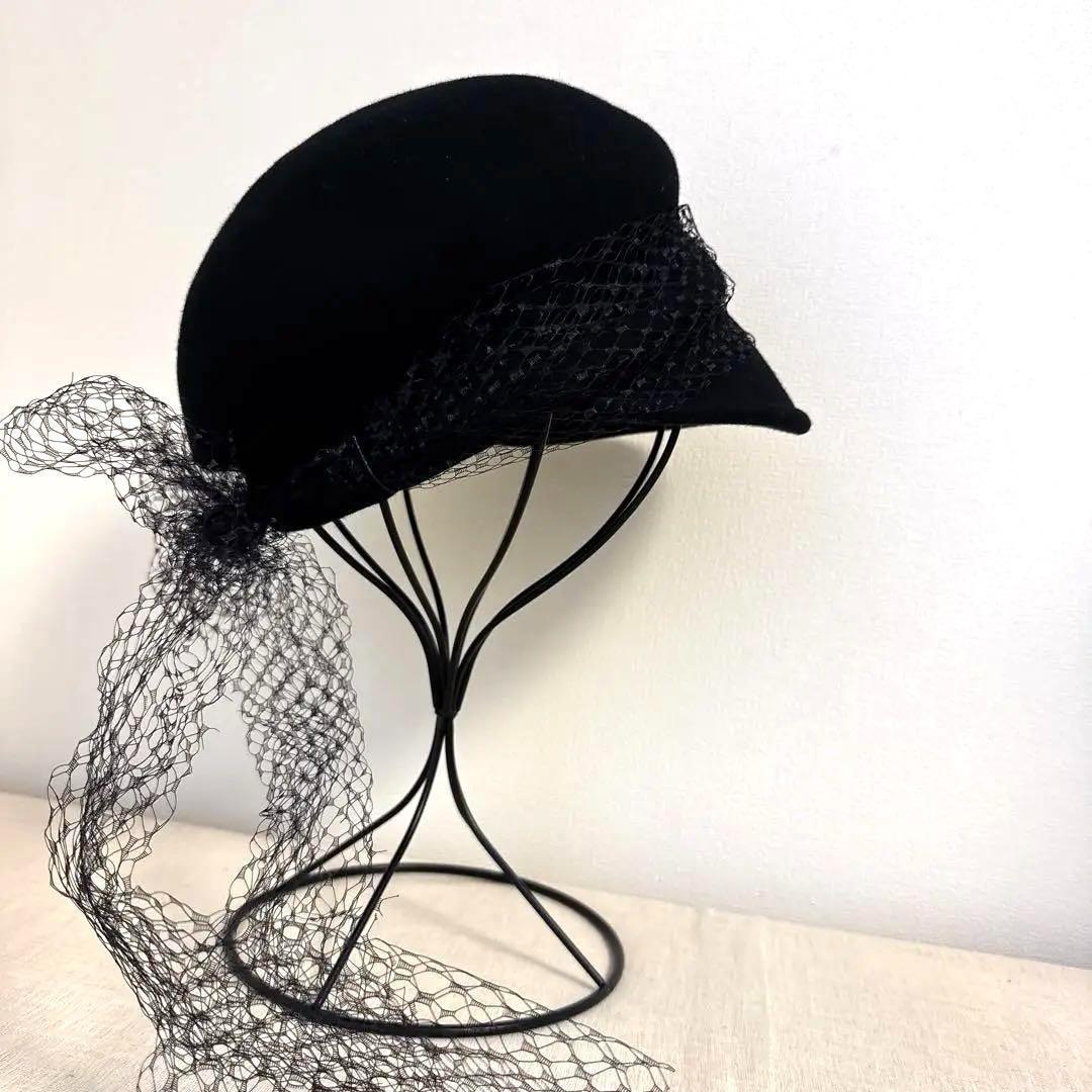 エレガント CA4LA カシラ レース リボン キャスケット チュールレース 黒