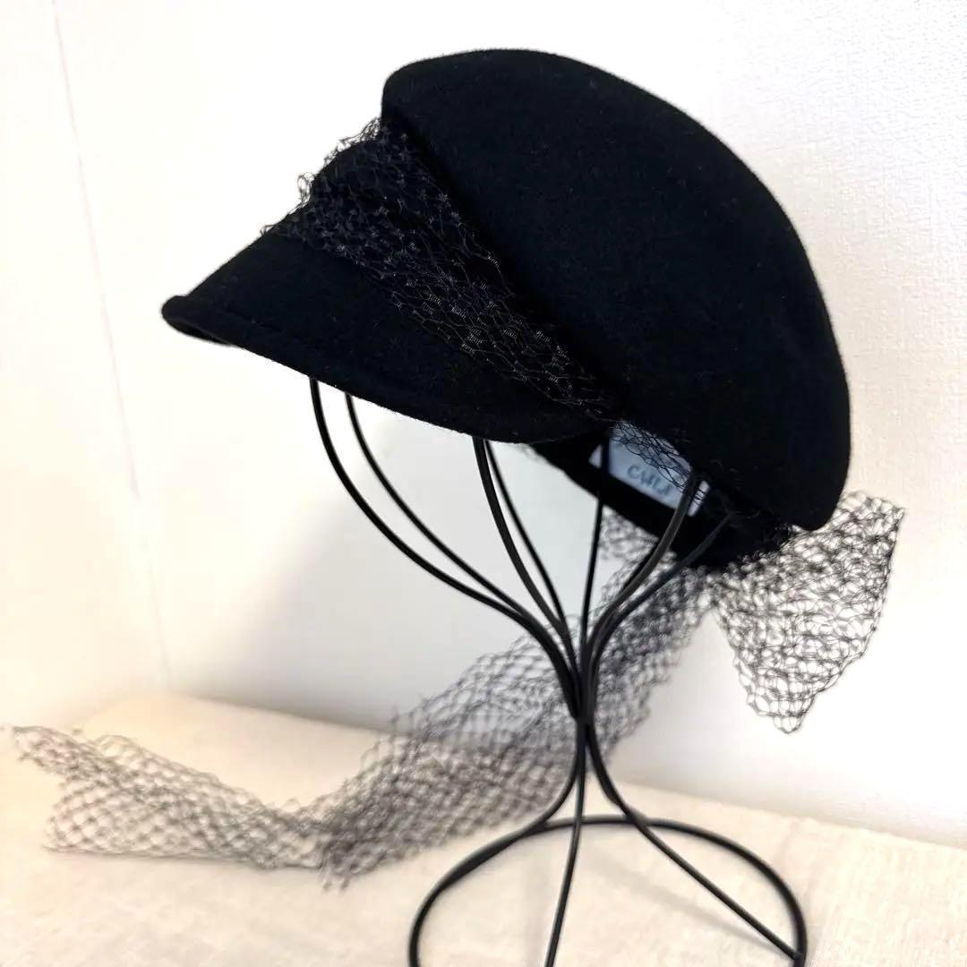 エレガント CA4LA カシラ レース リボン キャスケット チュールレース 黒