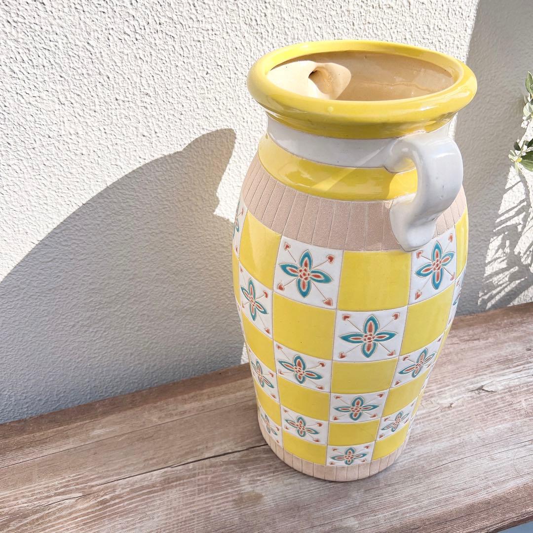 ヨーロッパ製　タイル模様　傘立て　プランター　壺　フラワーポット　北欧