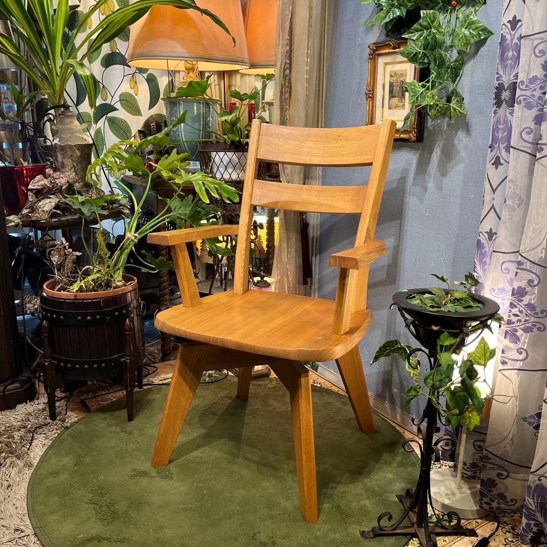 Sale L2 JPN タモ無垢 ３６０度回転　ラウンド チェア