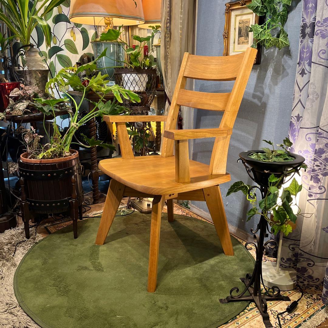 Sale L2 JPN タモ無垢 ３６０度回転　ラウンド チェア