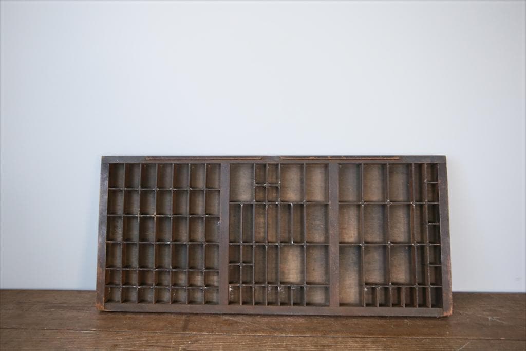 英国アンティーク木製プリンタトレイ/飾り棚/枡ケース/小物入れ(92-46-1)