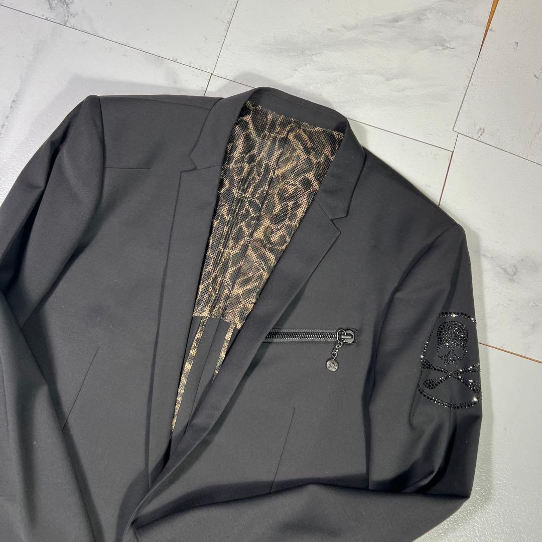 未使用級 ROEN テーラードジャケット スワロフスキー スカル レオパード