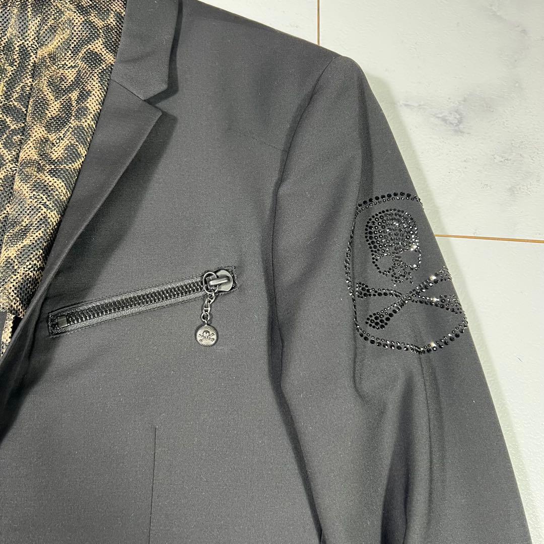 未使用級 ROEN テーラードジャケット スワロフスキー スカル レオパード
