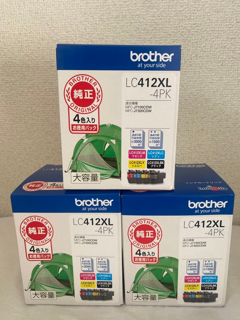 ブラザー工業インクカートリッジ4色パック(大容量)LC412XL-4PK 3個