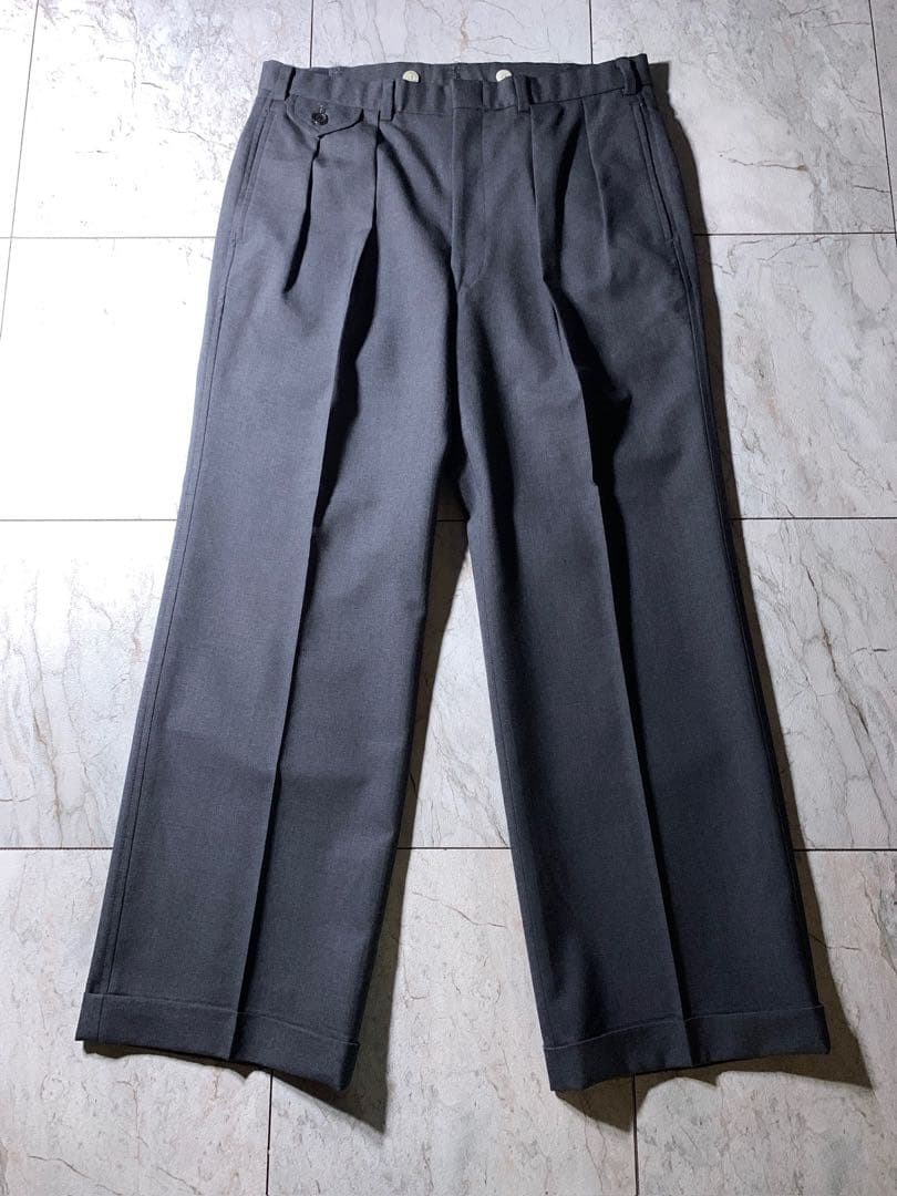 90s ラルフローレン 2タック ウール ワイド スラックス グレー W33