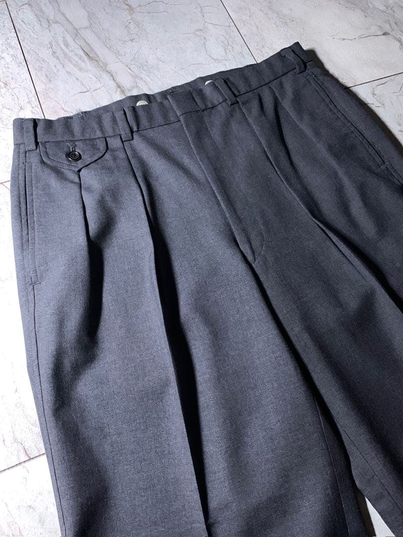 90s ラルフローレン 2タック ウール ワイド スラックス グレー W33