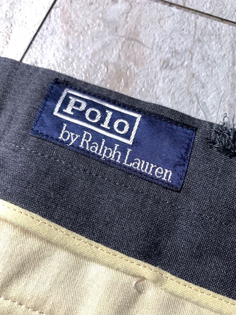 90s ラルフローレン 2タック ウール ワイド スラックス グレー W33