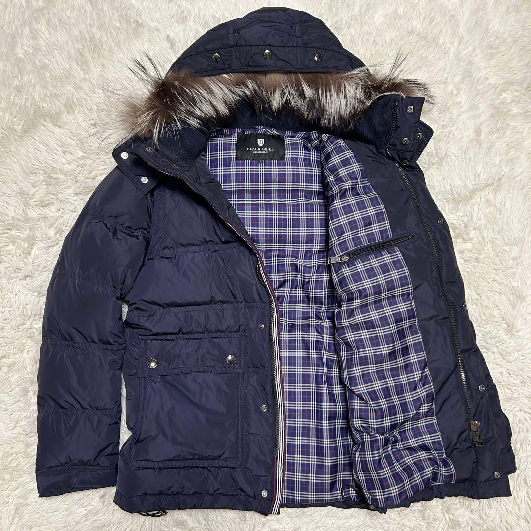 ブラックレーベルクレストブリッジ　ダウンジャケット　ベスト　ファー 紺　L
