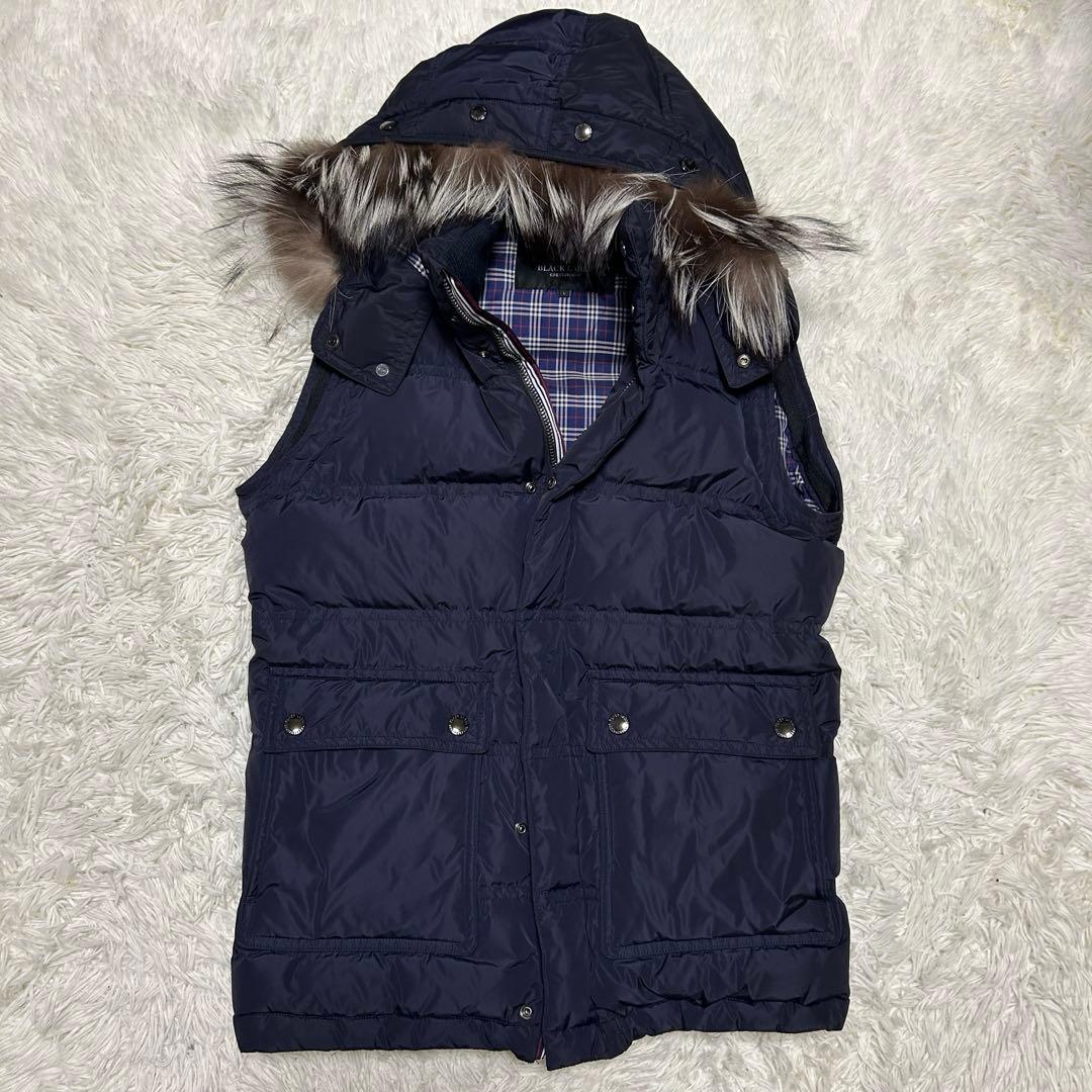ブラックレーベルクレストブリッジ　ダウンジャケット　ベスト　ファー 紺　L