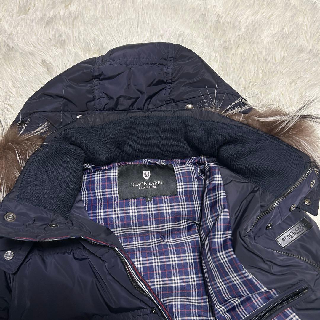 ブラックレーベルクレストブリッジ　ダウンジャケット　ベスト　ファー 紺　L
