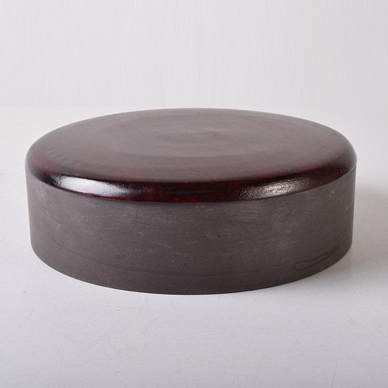 たまご中国　書道具　端渓硯　圓硯　唐木蓋付　C　7575