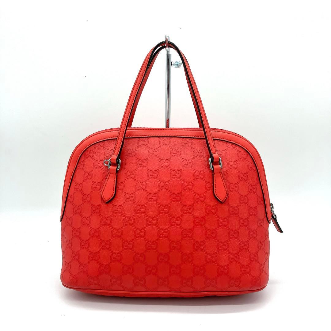【GUCCI】ハンドバッグ　GG柄　グッチシマ　レザー　レッド