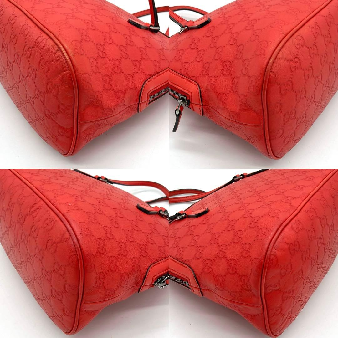 【GUCCI】ハンドバッグ　GG柄　グッチシマ　レザー　レッド