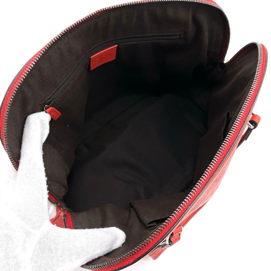 【GUCCI】ハンドバッグ　GG柄　グッチシマ　レザー　レッド