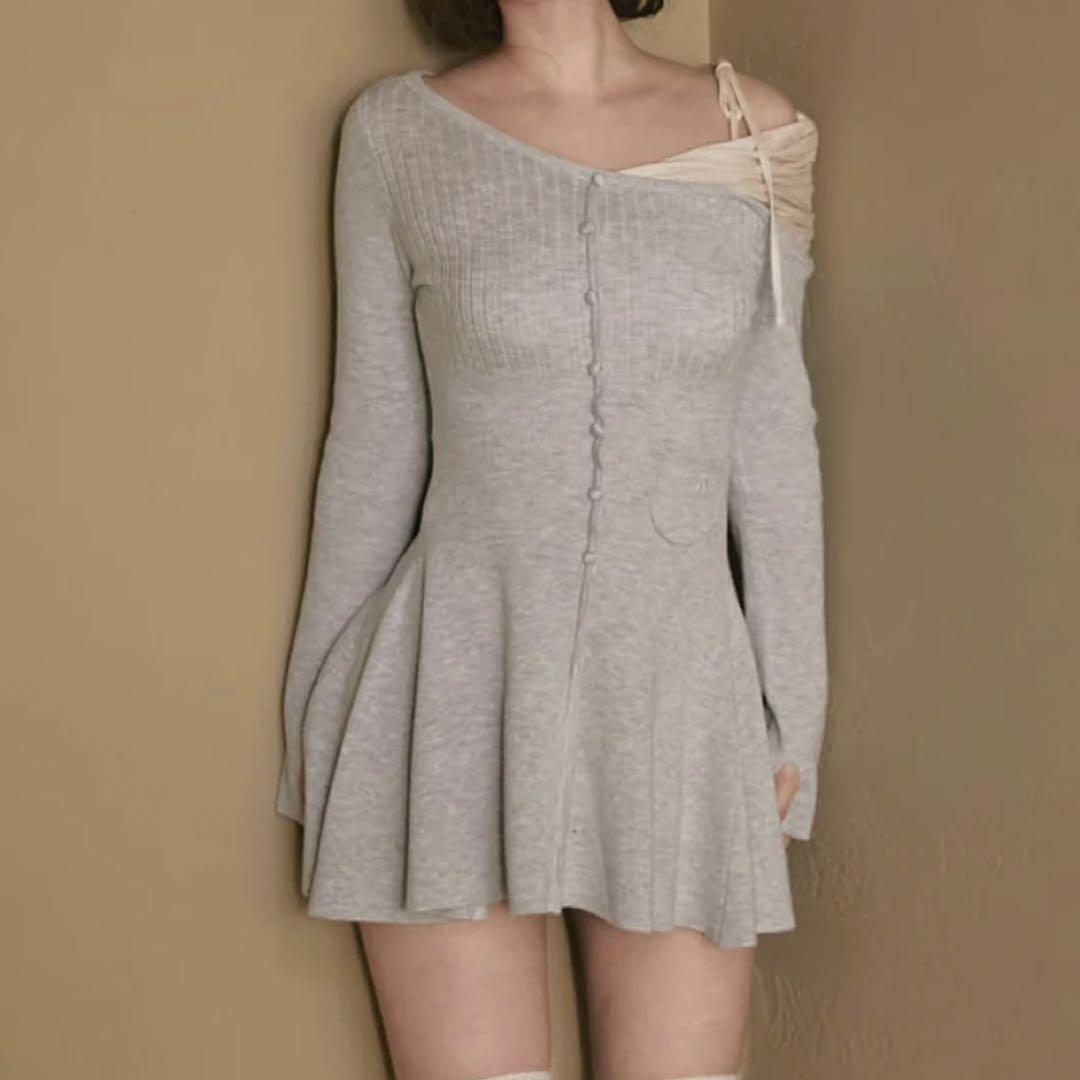 Helen knit flare mini dress グレー