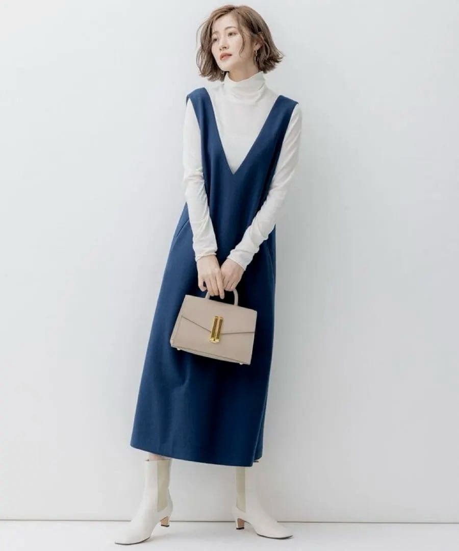 大きいサイズ46＊２３区 上質ウール圧縮 ジャージーワンピース＊自由区ICB組曲