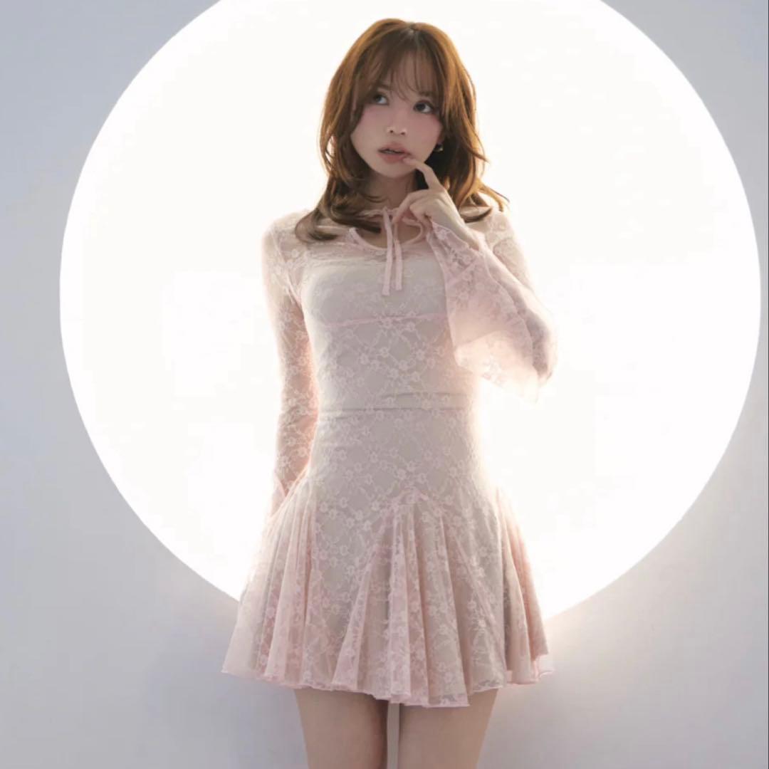 ワンピース andmary Cereza lace mini dress pink