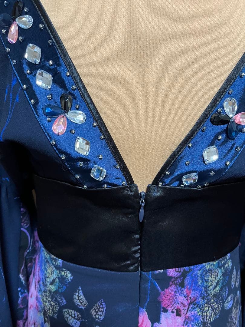 着物風ドレス　シフォンロングドレス　花魁ドレス　ブルー　RYUYU 流遊