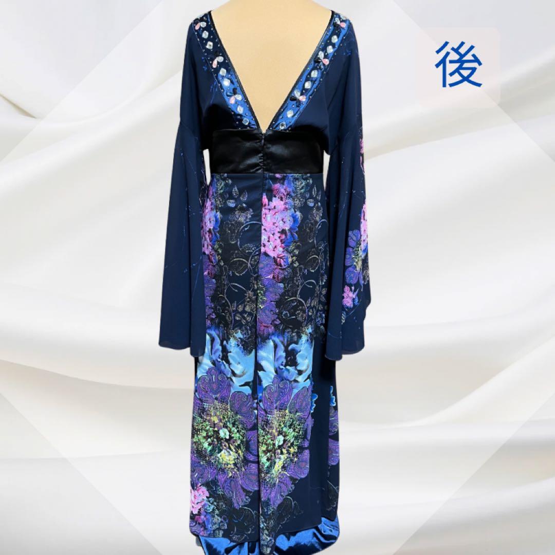 着物風ドレス　シフォンロングドレス　花魁ドレス　ブルー　RYUYU 流遊