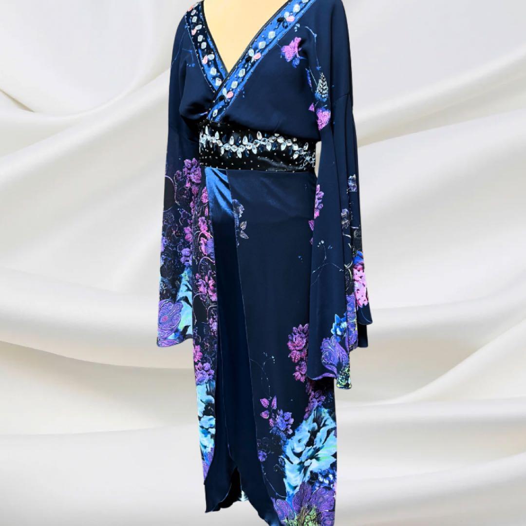 着物風ドレス　シフォンロングドレス　花魁ドレス　ブルー　RYUYU 流遊