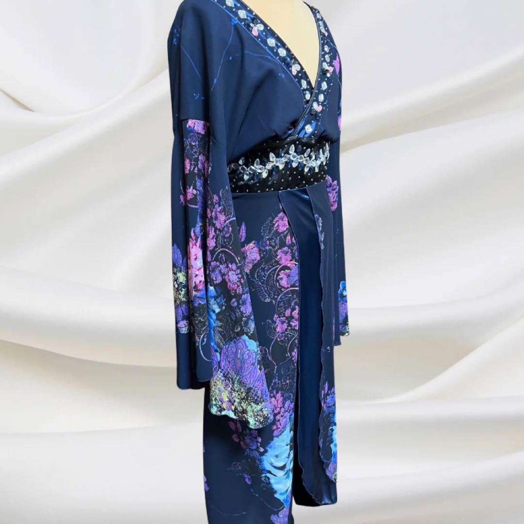 着物風ドレス　シフォンロングドレス　花魁ドレス　ブルー　RYUYU 流遊