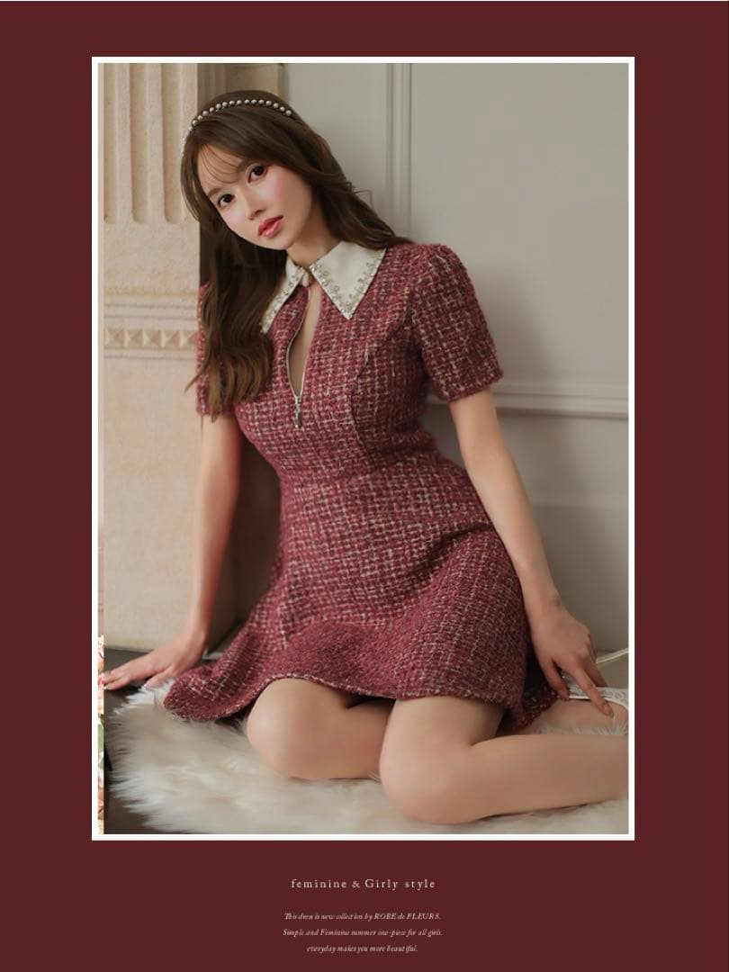 robe de fleurs ツイードドレス　S レッド　シュガー