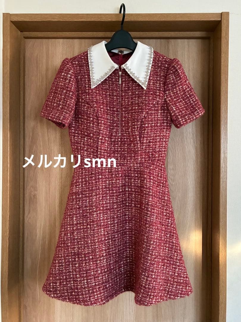 robe de fleurs ツイードドレス　S レッド　シュガー