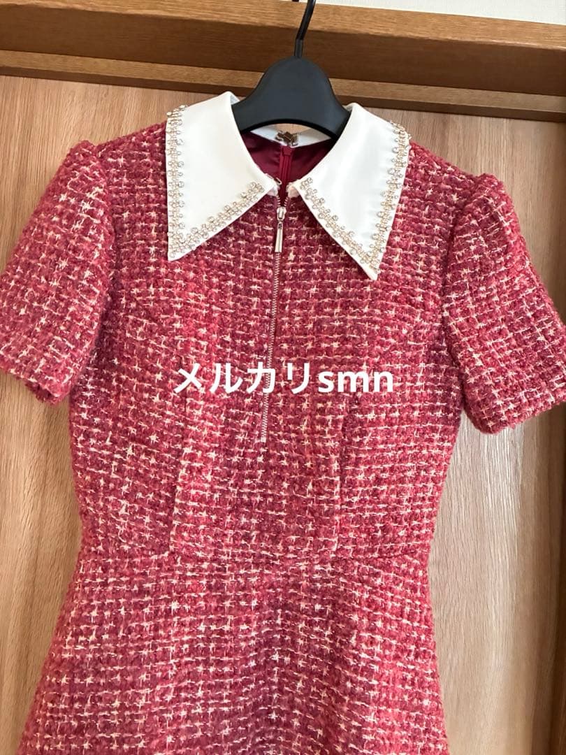 robe de fleurs ツイードドレス　S レッド　シュガー