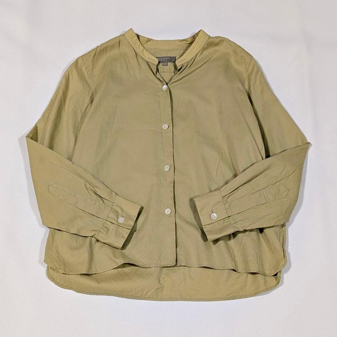 美品✨️マーガレットハウエル コットンシルク バンドカラー ライトグリーン1