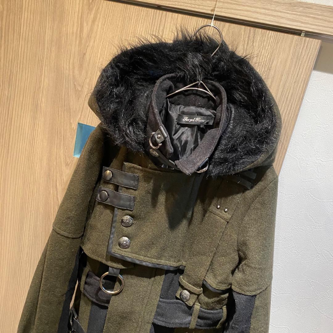 SEXPOT v系 ダブルジップ ベルトギミック ウール フード付きロングコート