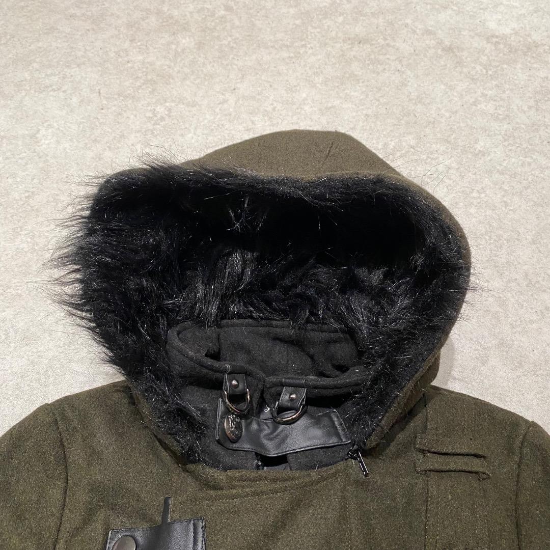 SEXPOT v系 ダブルジップ ベルトギミック ウール フード付きロングコート